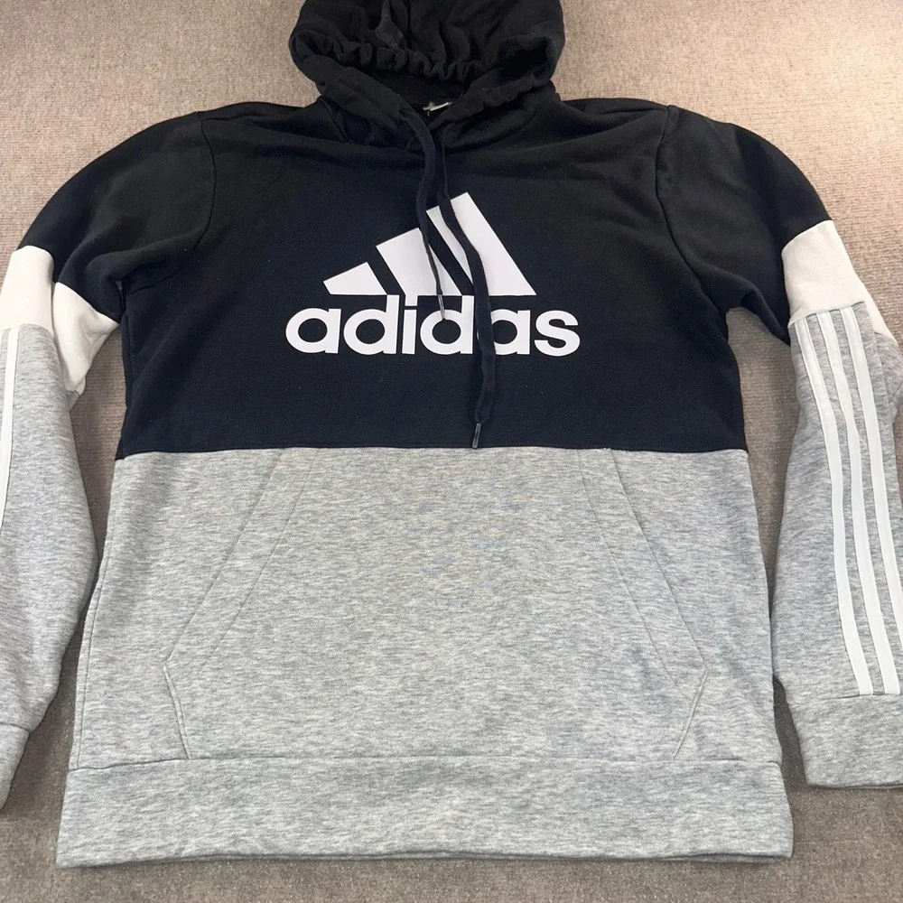Adidas Mens Colorblock Logo Hoodie Black Grey White Sweatshirt 6135